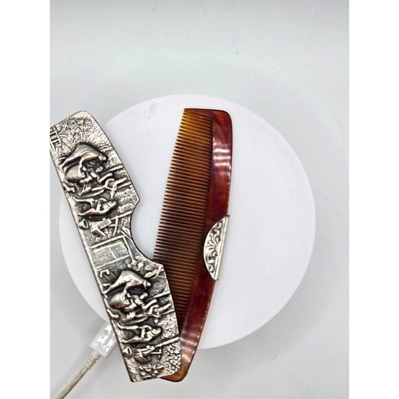 Vintage Hans Jensen signed Silver Plated  comb and Mirror set Tavern Village - Picture 6 of 8